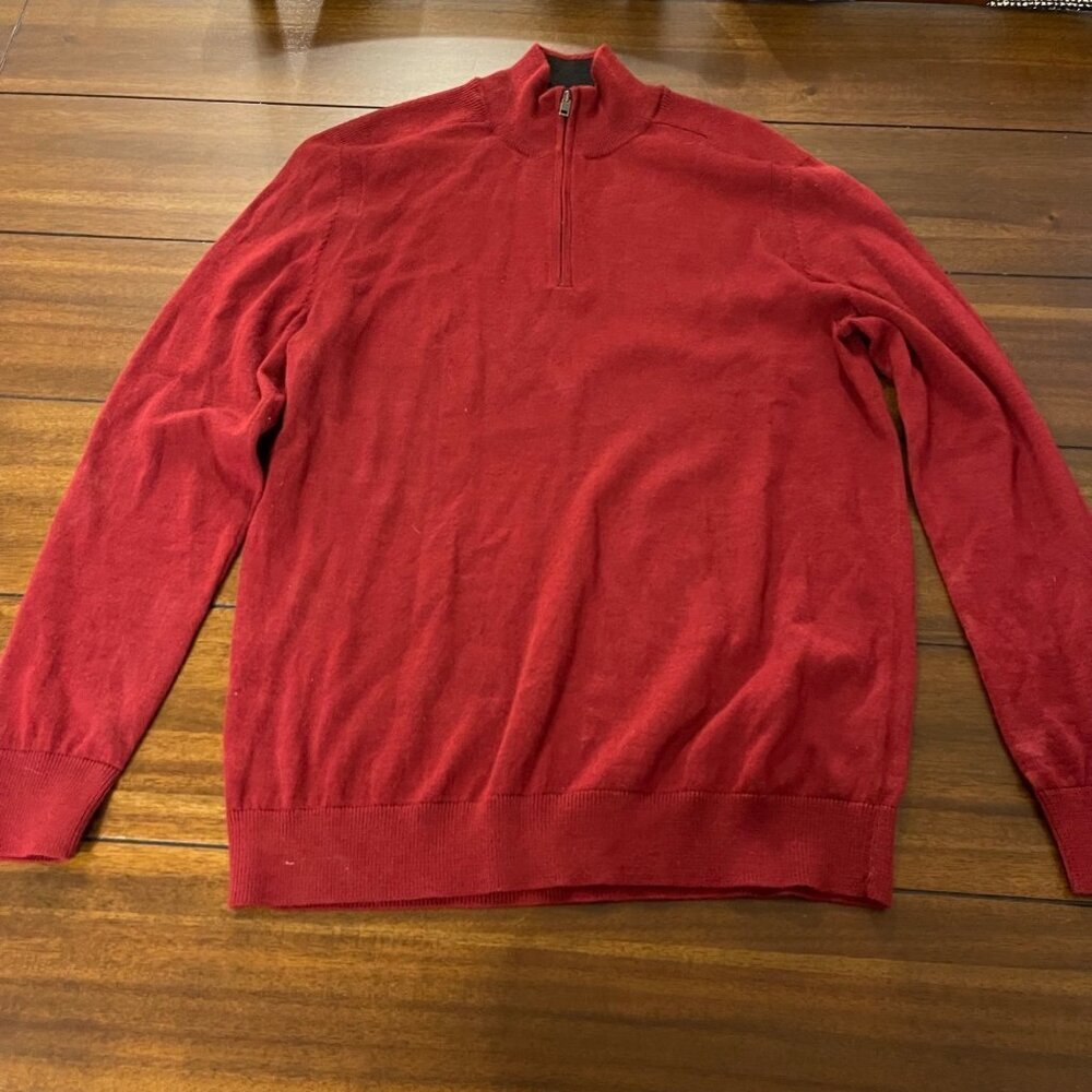 Express Men's Merino Wool Blend Quarter Zip Sweater in Cranberry, Red Large